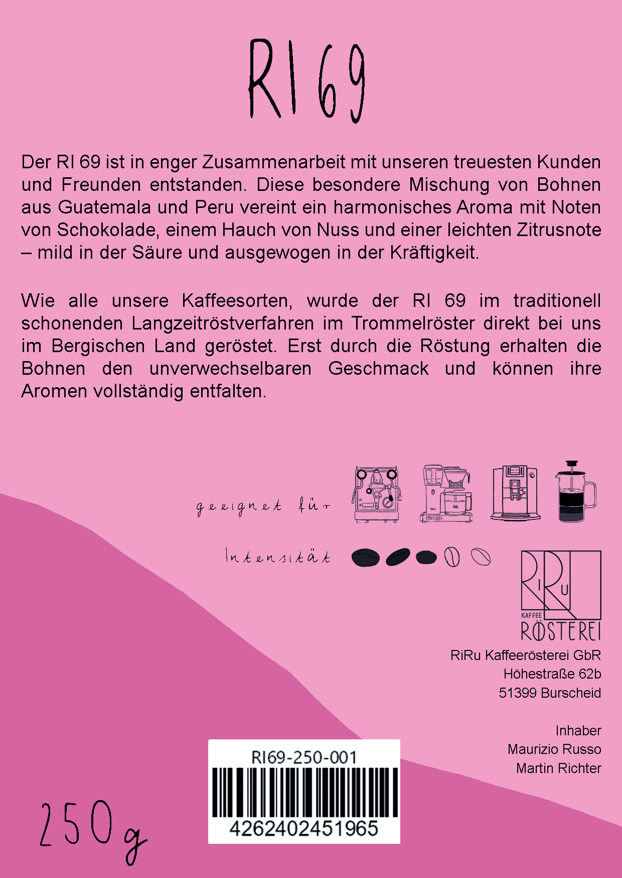 RI69 Rückseite 250g.jpg RI69 Kaffee - 100% Arabica 250g Espressokocher